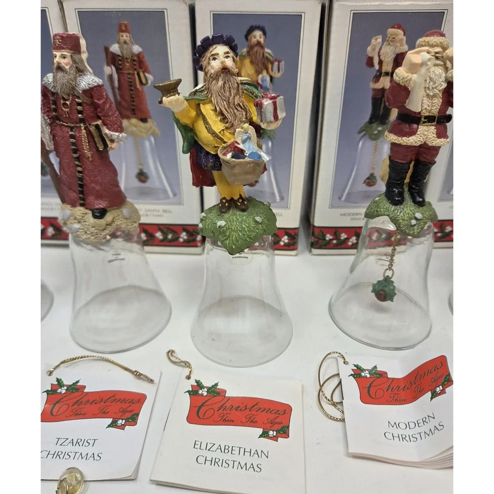 1992 Novelino Santa Bell Lot Christmas Thru The Ages Set of 6 in Boxes